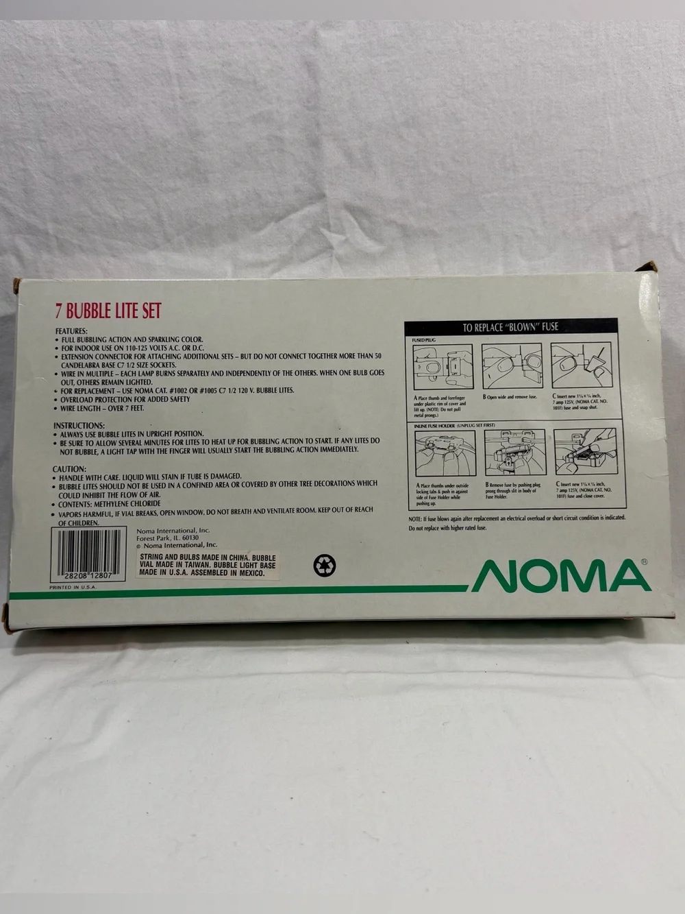 Vintage Noma Red & Green Bubble Light Set 7 Count Holiday String Lights Working